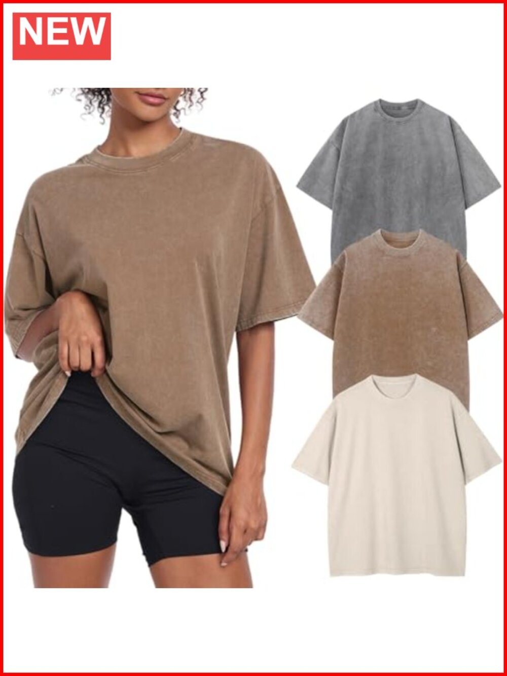 Oversized Acid Washed Cotton Tee Vintage Baggy Crewneck Short Sleeve Top